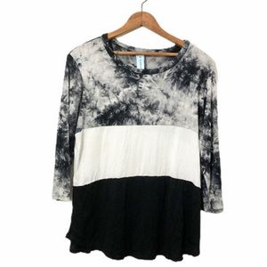 M. Fasis Tie Dye Color Block Long Sleeve T-Shirt